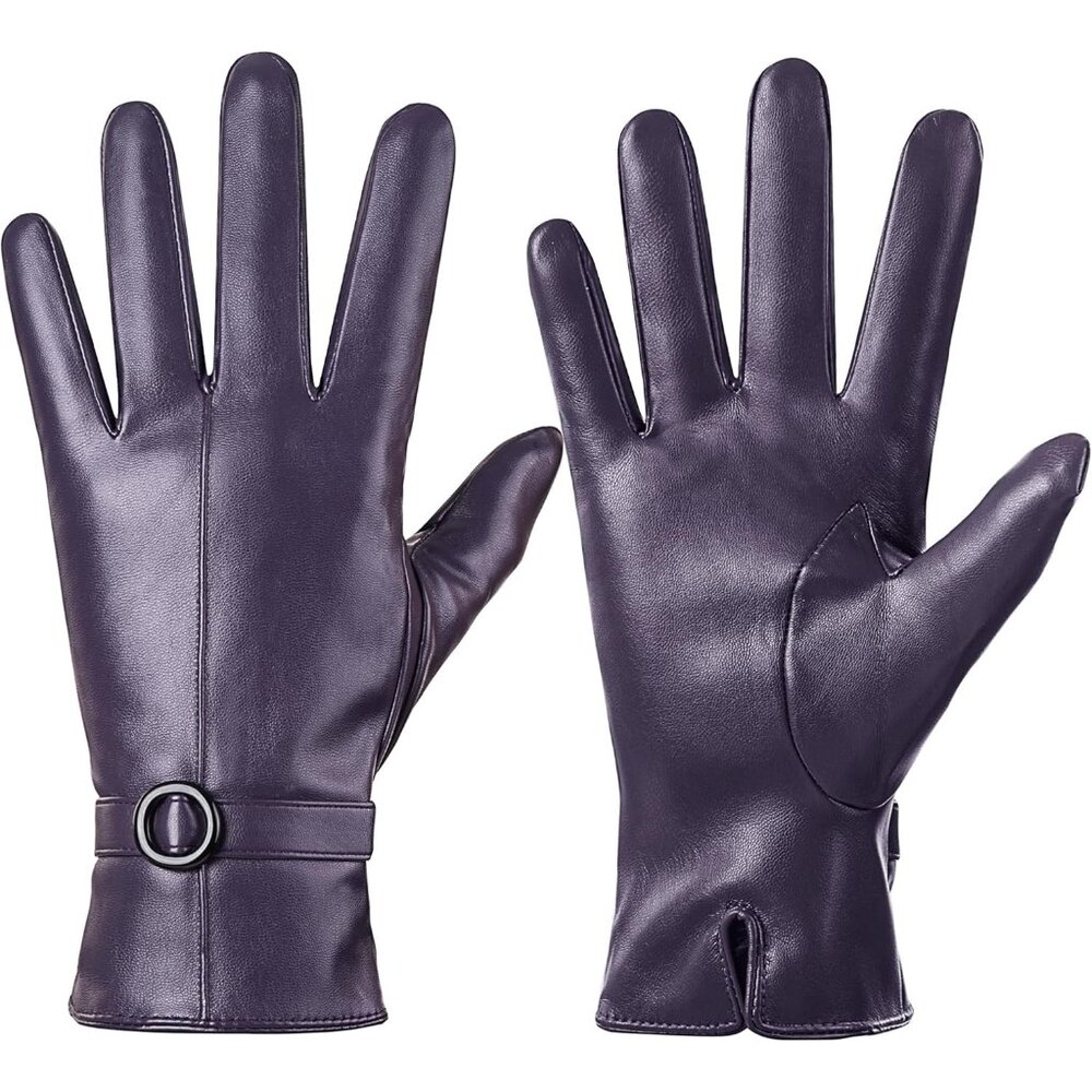 Women's Purple Winter Leather Gloves Touchscreen Texting Warm Driving Gloves